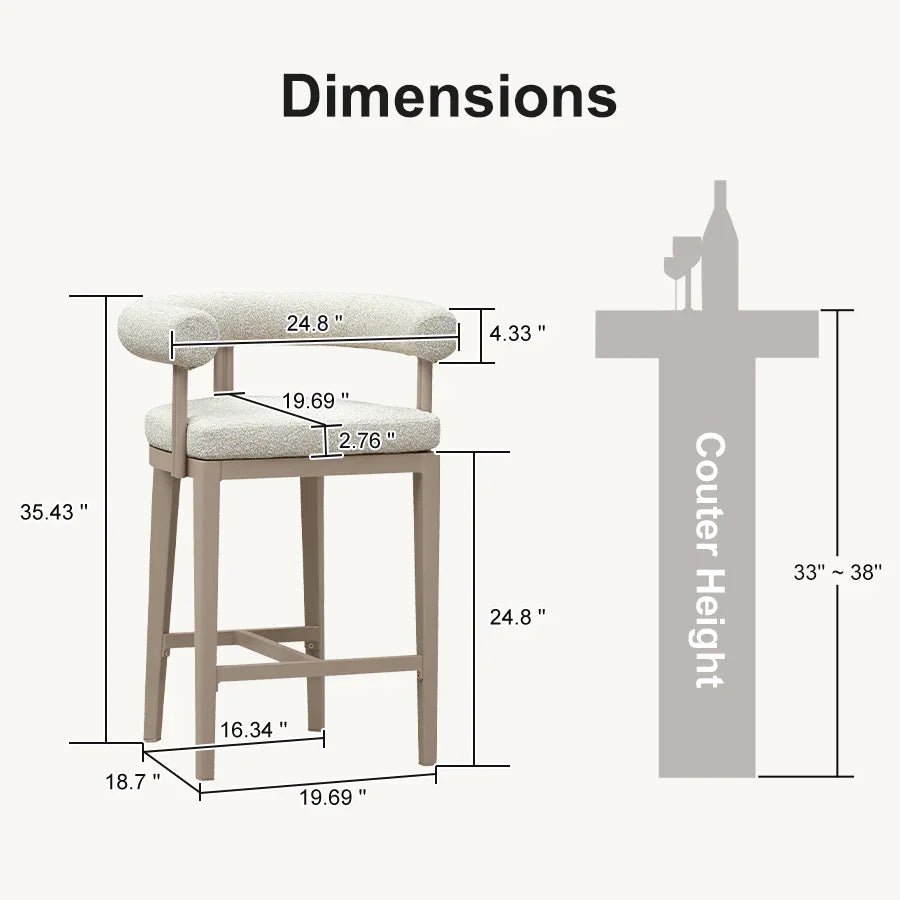 Outdoor Bar Stools Set of 2 Modern Olefin Upholstered Barstools with Back and Armrest Bar Chairs for Garden Kitchen Island - Image 7