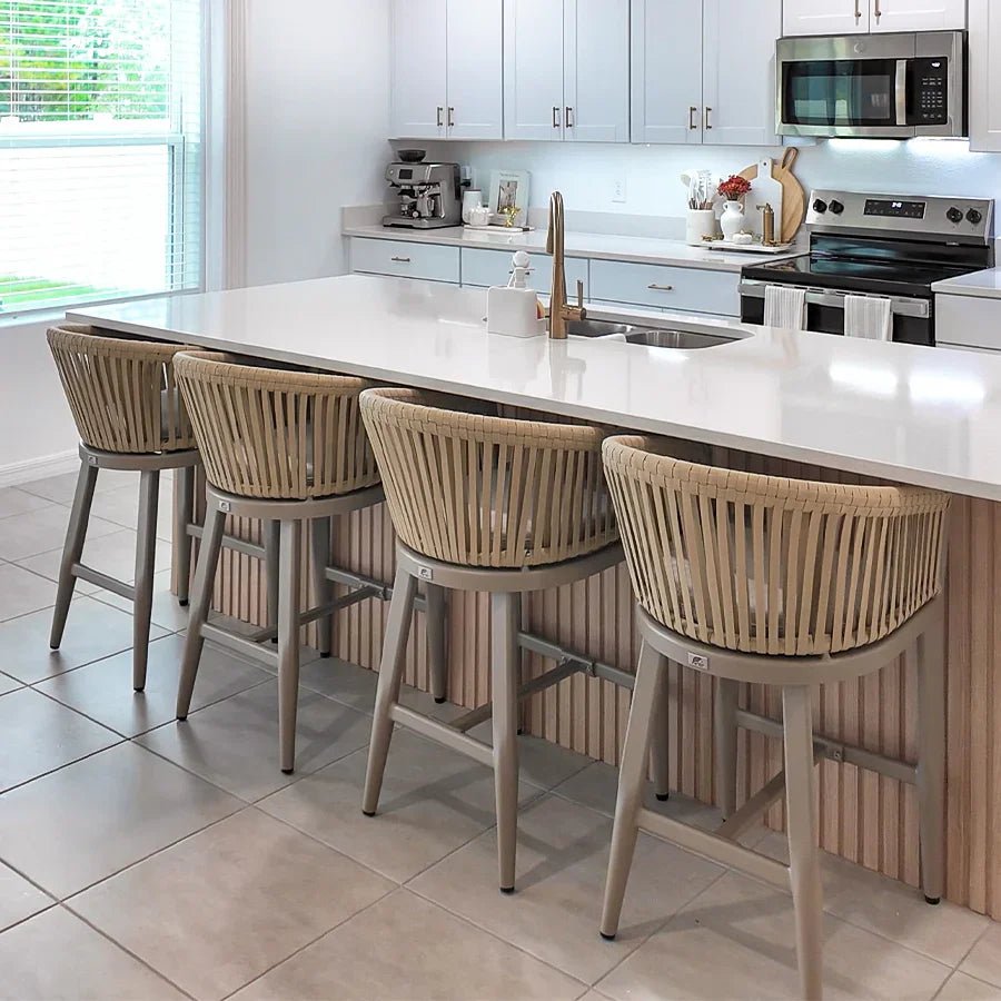 Counter Stools Bar Stools Rattan Bar Stools Wicker Bar Chairs Woven Aluminum Barstools with Back and Cushions - Image 81
