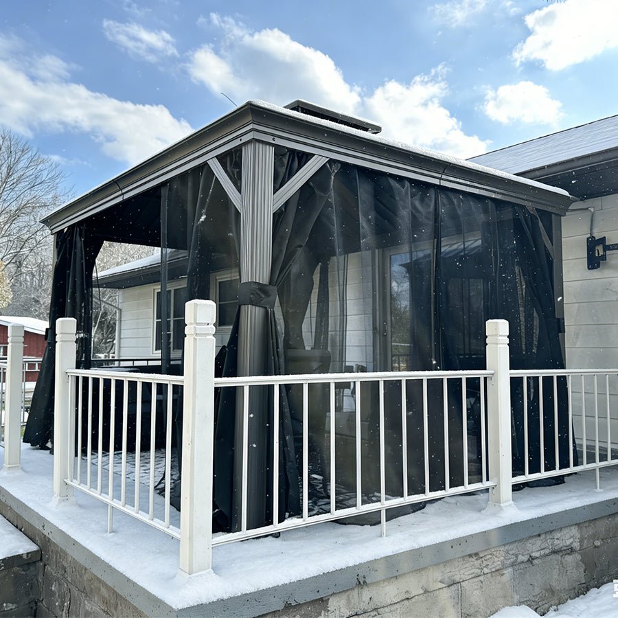 Patio Gazebo for Pool Light Grey Hardtop Galvanized Steel Roof with Upgraded Curtains - Image 98