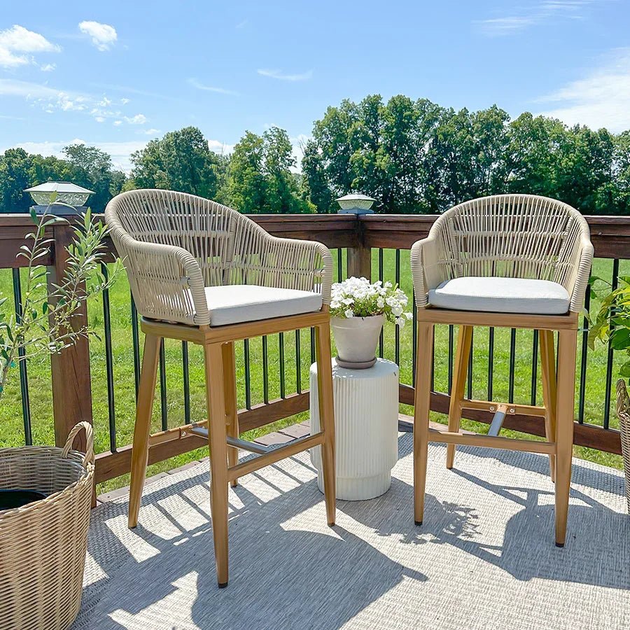 Outdoor Bar Stools Rattan Bar Stools Counter Stools with Back and Cushions  for Patio, Garden, Kitchen - Image 84