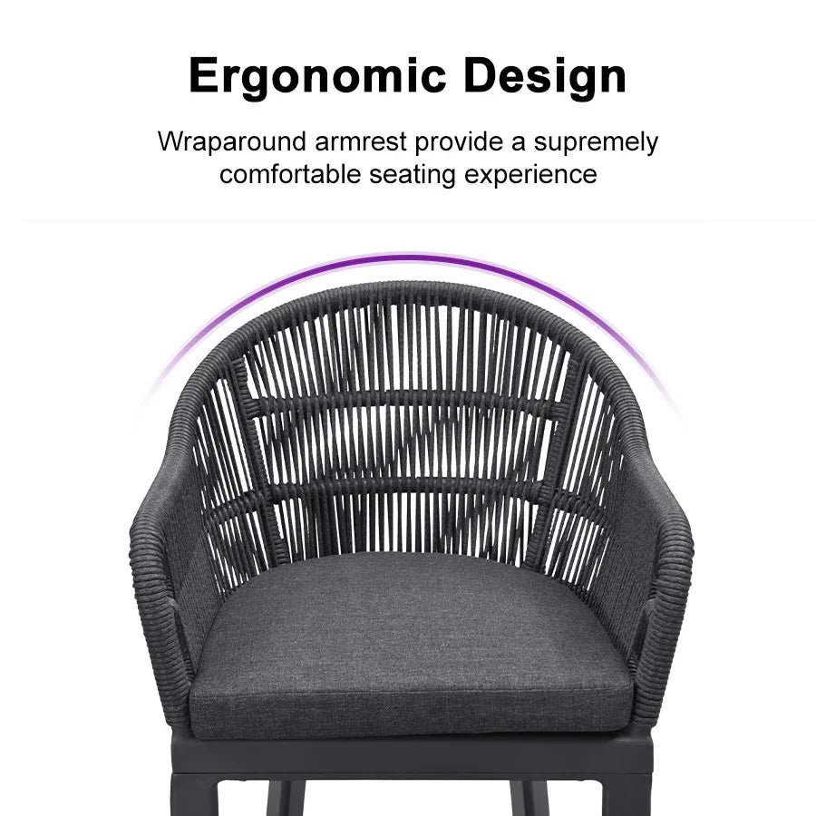 Outdoor Bar Stools Rattan Bar Stools Counter Stools with Back and Cushions  for Patio, Garden, Kitchen - Image 45
