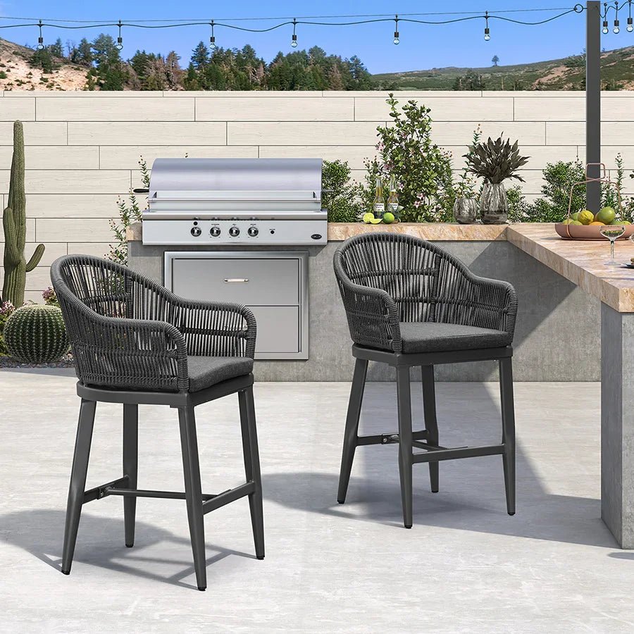 Outdoor Bar Stools Rattan Bar Stools Counter Stools with Back and Cushions  for Patio, Garden, Kitchen - Image 79