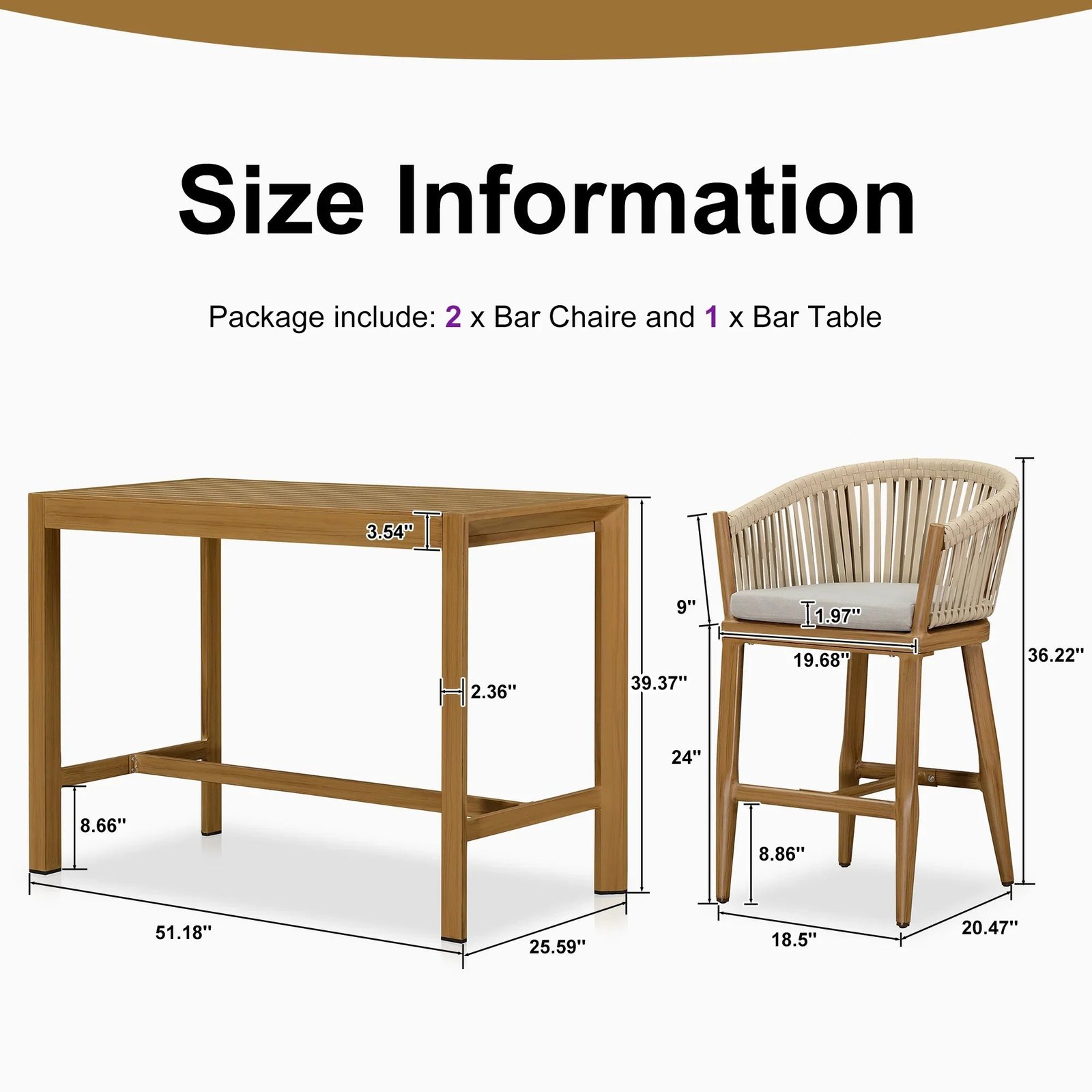 Counter Stools Bar Stools Rattan Bar Stools Wicker Bar Chairs Woven Aluminum Barstools with Back and Cushions - Image 111