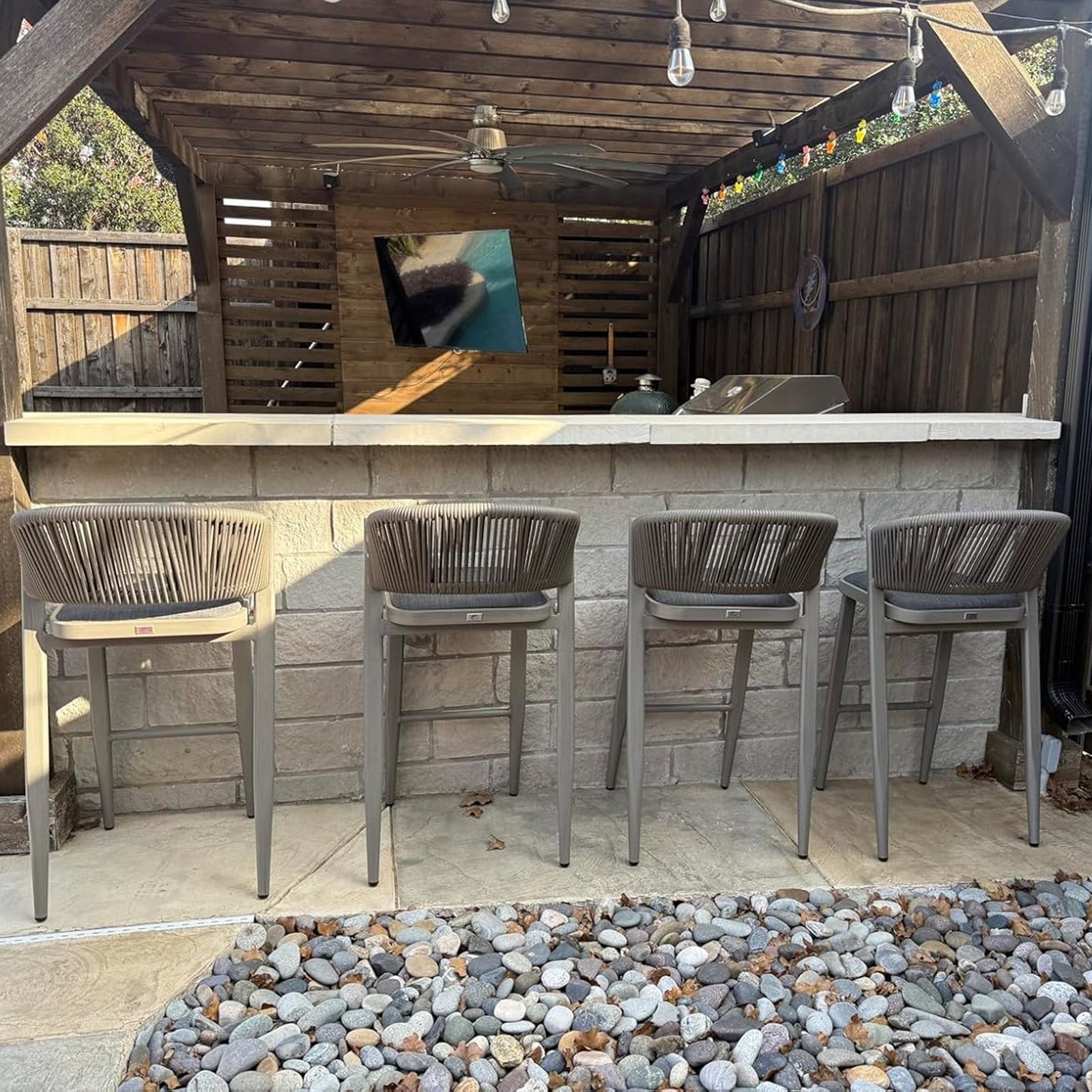 Bar Stool Rattan Bar Stools Counter Stools with Back Metal Bar Height Stool Outdoor Bar Chair for Garden Kitchen - Image 86