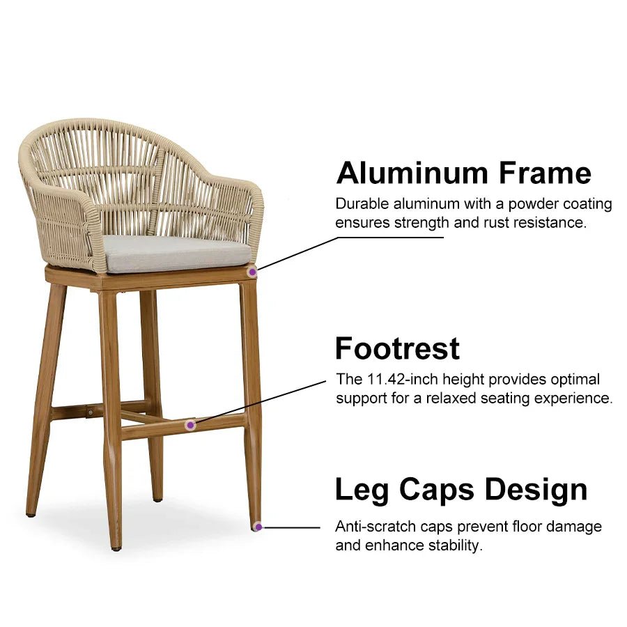 Outdoor Bar Stools Rattan Bar Stools Counter Stools with Back and Cushions  for Patio, Garden, Kitchen - Image 30