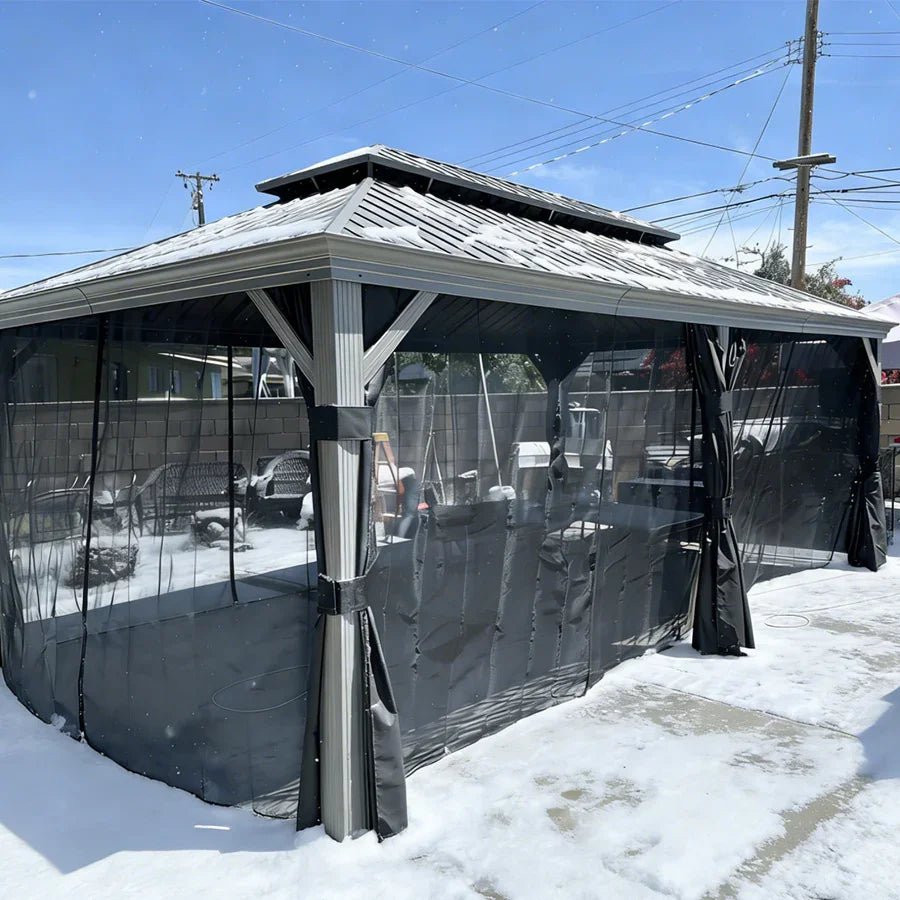 Patio Gazebo for Pool Light Grey Hardtop Galvanized Steel Roof with String Lights-clear - Image 6
