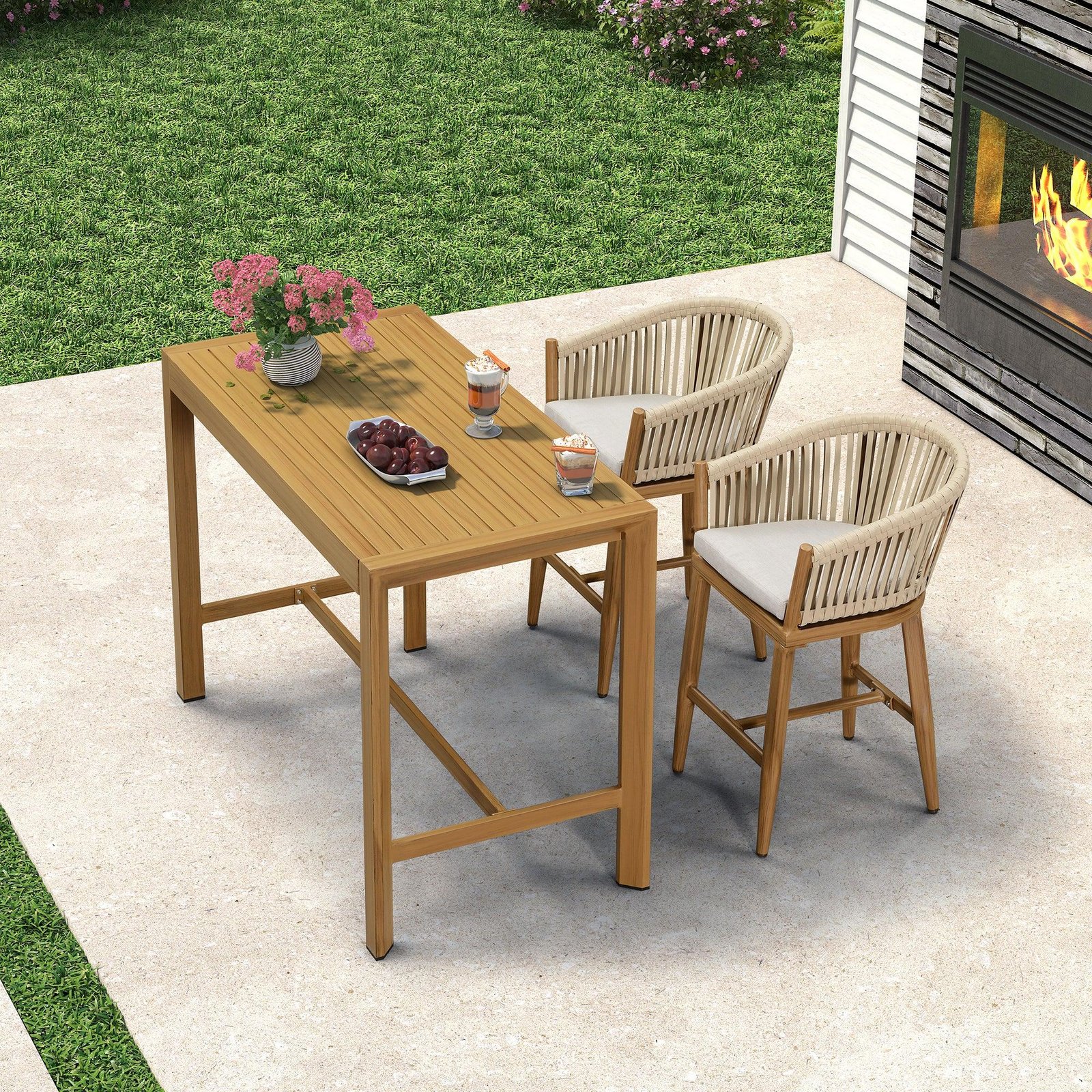 Counter Stools Bar Stools Rattan Bar Stools Wicker Bar Chairs Woven Aluminum Barstools with Back and Cushions - Image 113