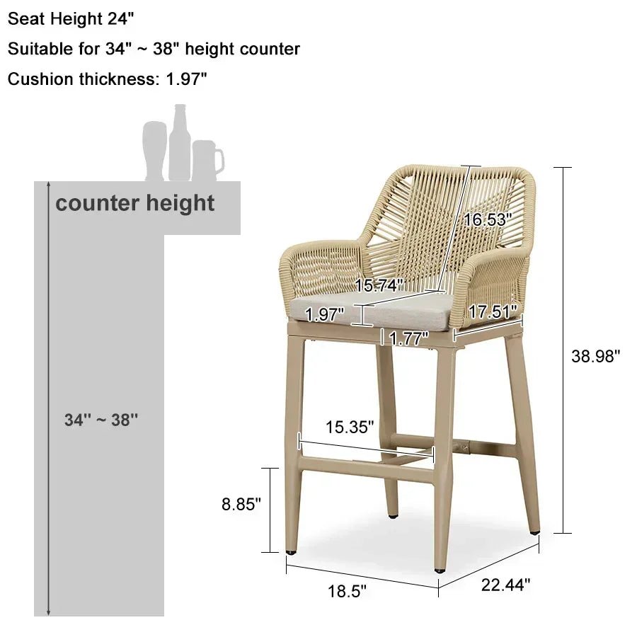 Modern Bar Stools Aluminum Bar Stool with Cushion for Indoor and Outdoor, Kitchen Island - Image 77