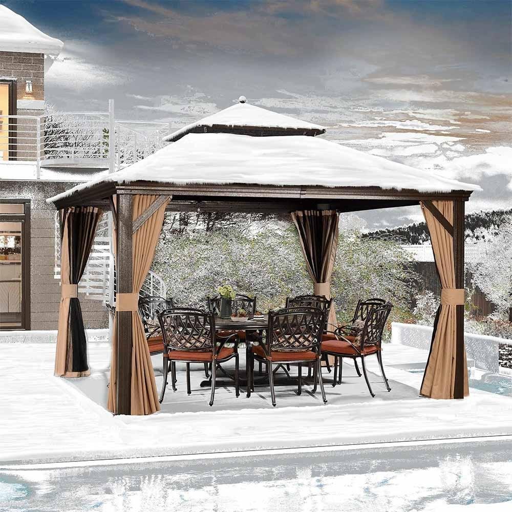 Outdoor Hardtop Gazebo for Garden Bronze Double Roof Aluminum Frame Pavilion - Image 31
