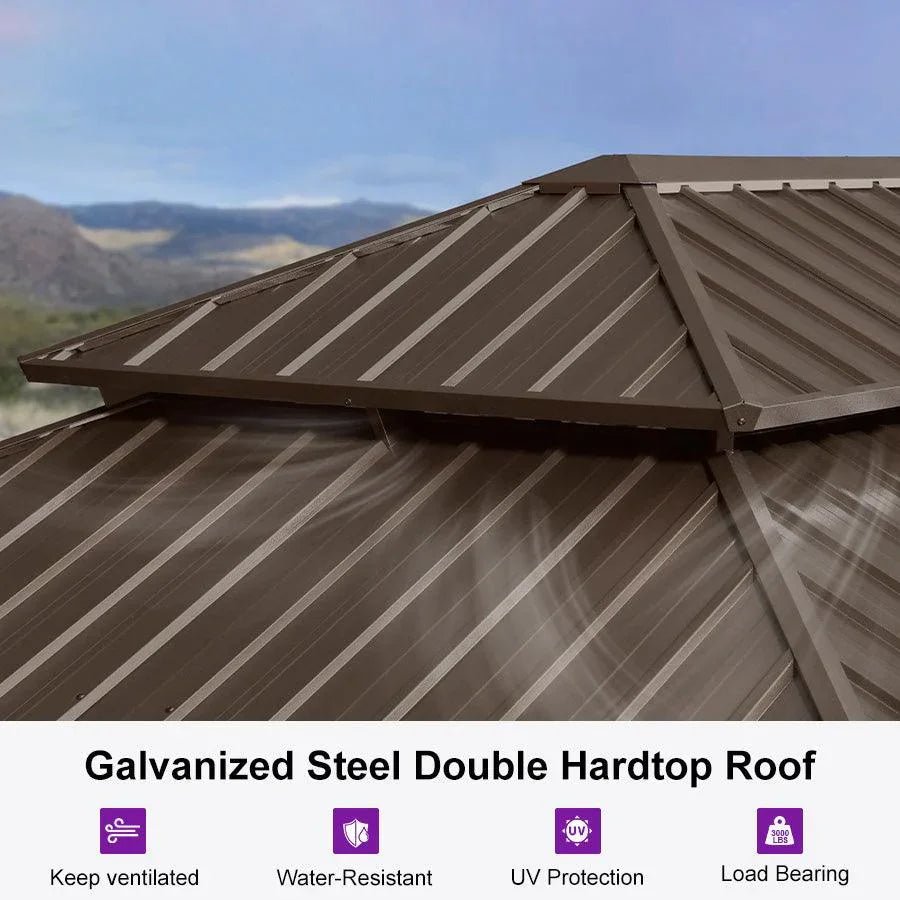Outdoor Hardtop Gazebo for Garden Bronze Double Roof Aluminum Frame Pavilion - Image 62