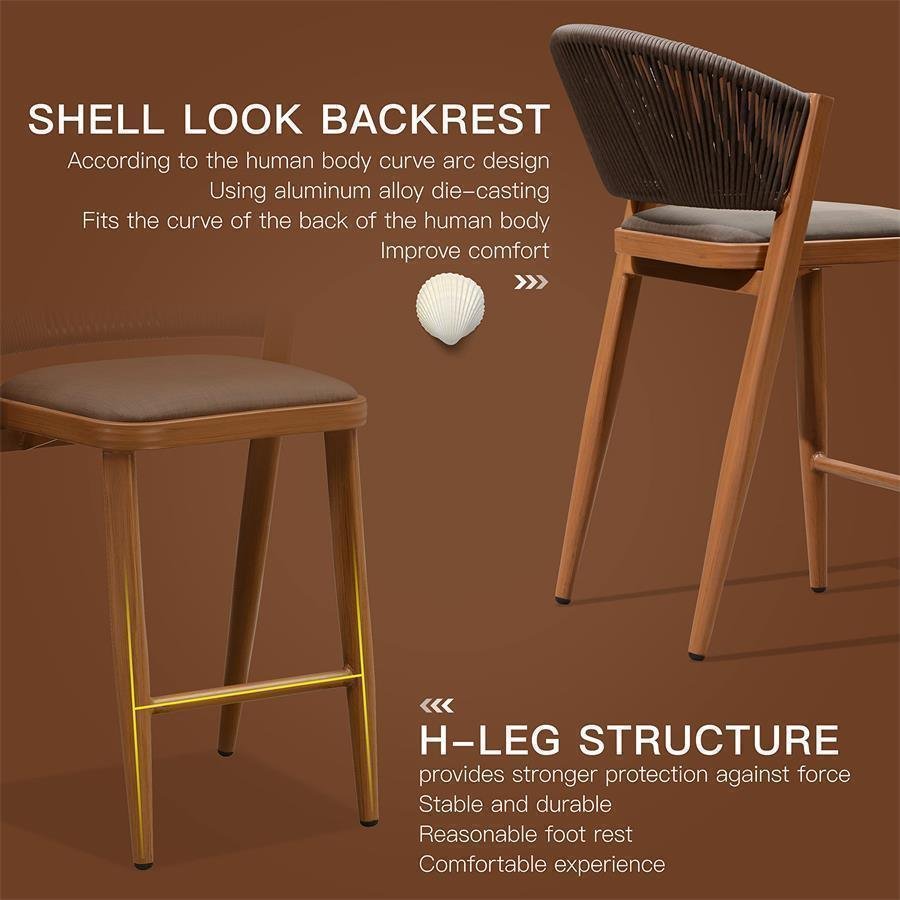 Bar Stool Rattan Bar Stools Counter Stools with Back Metal Bar Height Stool Outdoor Bar Chair for Garden Kitchen - Image 66