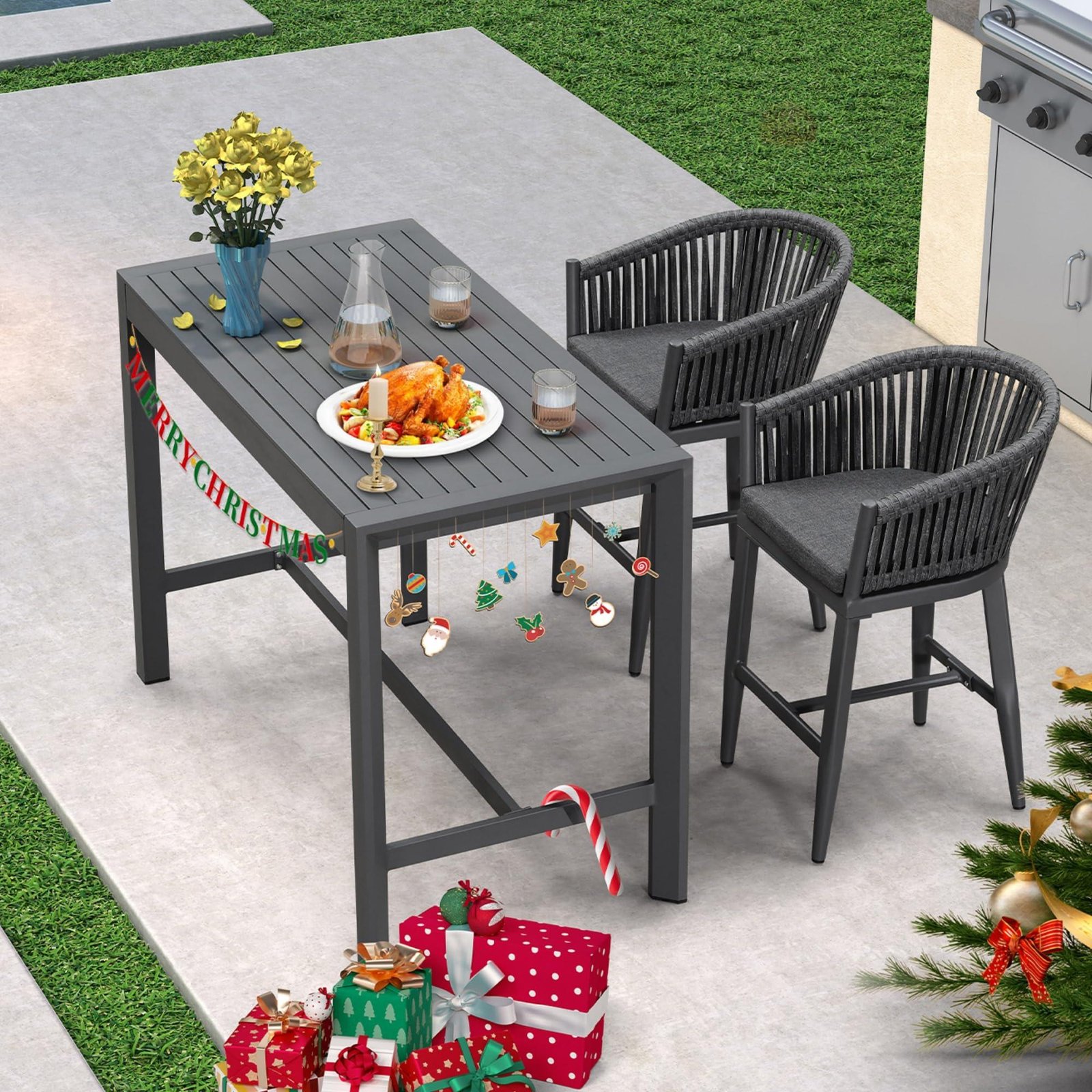 Counter Stools Bar Stools Rattan Bar Stools Wicker Bar Chairs Woven Aluminum Barstools with Back and Cushions - Image 106