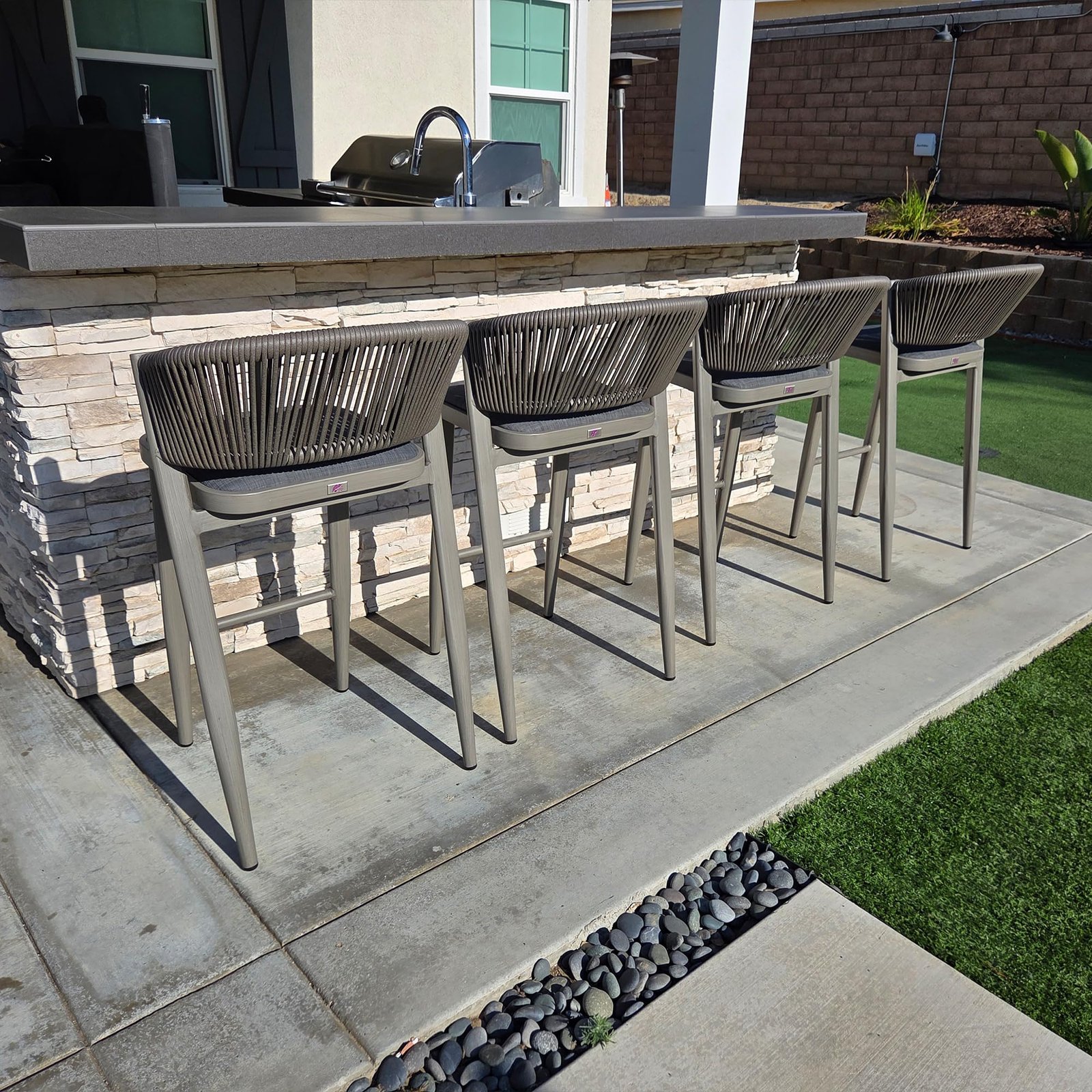 Bar Stool Rattan Bar Stools Counter Stools with Back Metal Bar Height Stool Outdoor Bar Chair for Garden Kitchen - Image 88