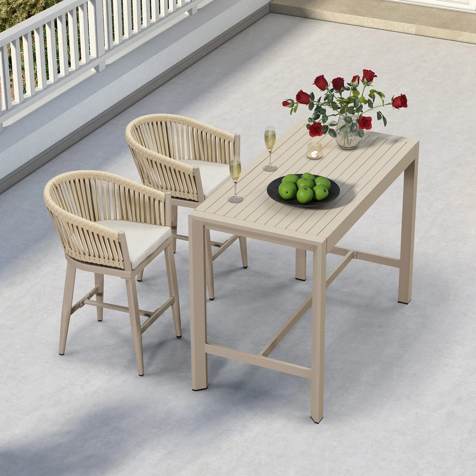 Counter Stools Bar Stools Rattan Bar Stools Wicker Bar Chairs Woven Aluminum Barstools with Back and Cushions - Image 112