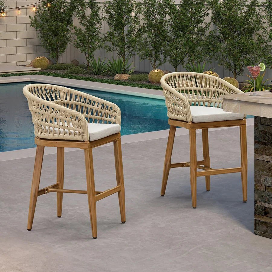 Outdoor Bar Stools Counter Stools Rattan Bar Stools Chair with Backrest for Indoor or Outdoor, Kitchen lsland - Image 60