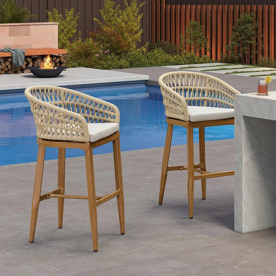 Outdoor Bar Stools Counter Stools Rattan Bar Stools Chair with Backrest for Indoor or Outdoor, Kitchen lsland - Image 59