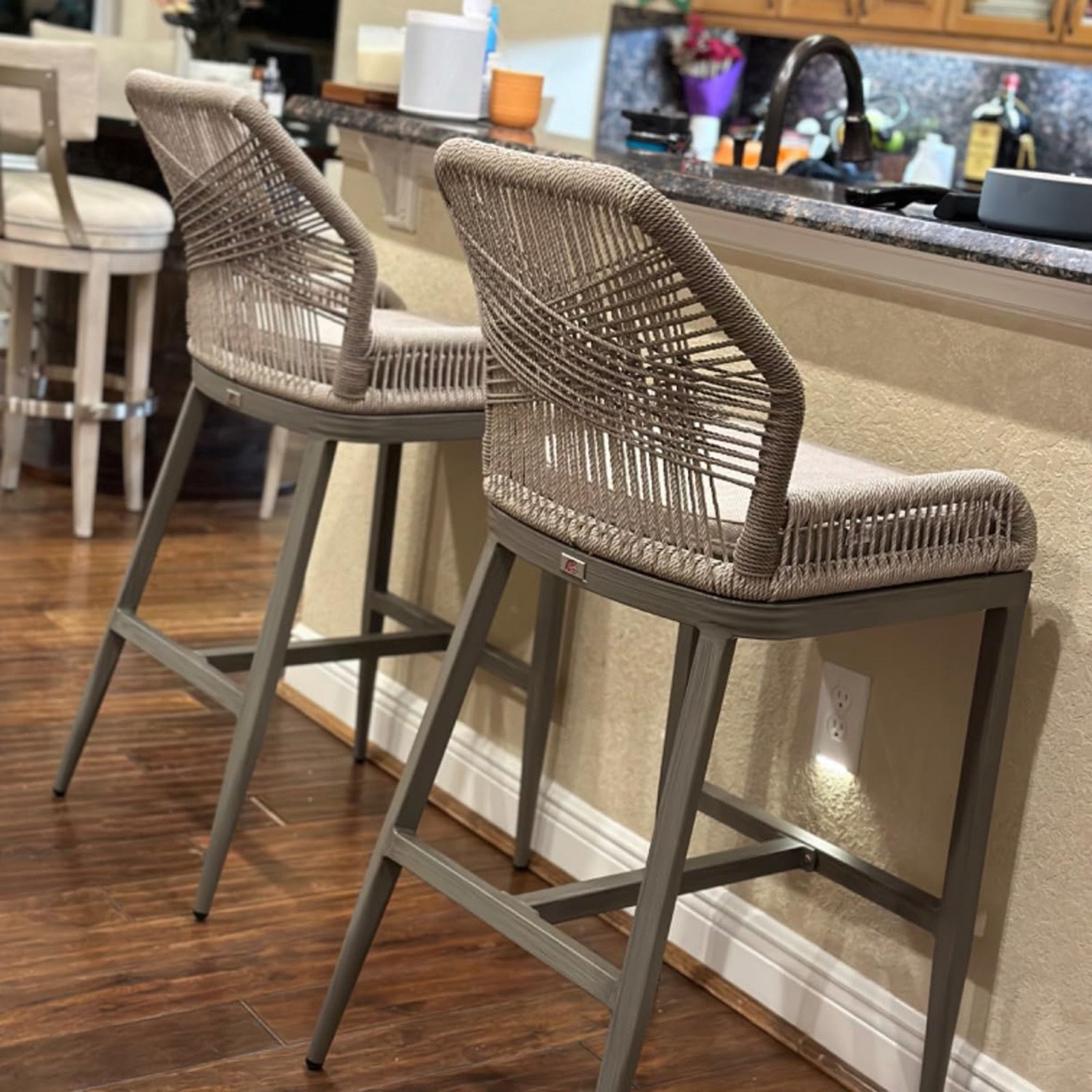 Outdoor Bar Stools Wicker Rattan Bar Stools with Back Aluminum Outside Garden Patio Bar Chairs - Image 104