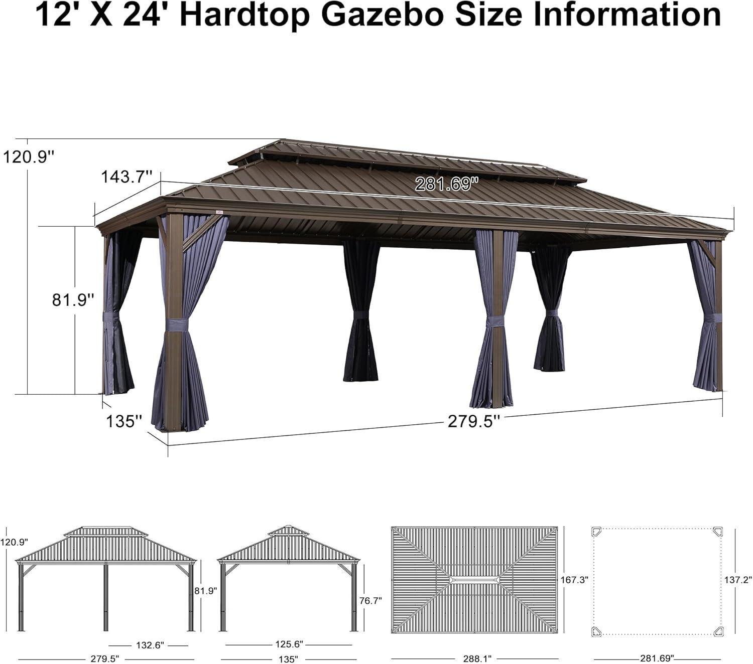 Outdoor Hardtop Gazebo for Patio Bronze Aluminum Frame Pavilion with Navy-Blue Curtain and String Lights-milky - Image 55