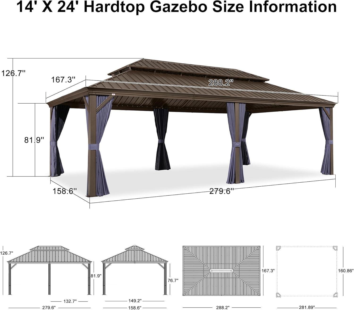 Outdoor Hardtop Gazebo for Patio Bronze Aluminum Frame Pavilion with Navy-Blue Curtain and String Lights-milky - Image 54