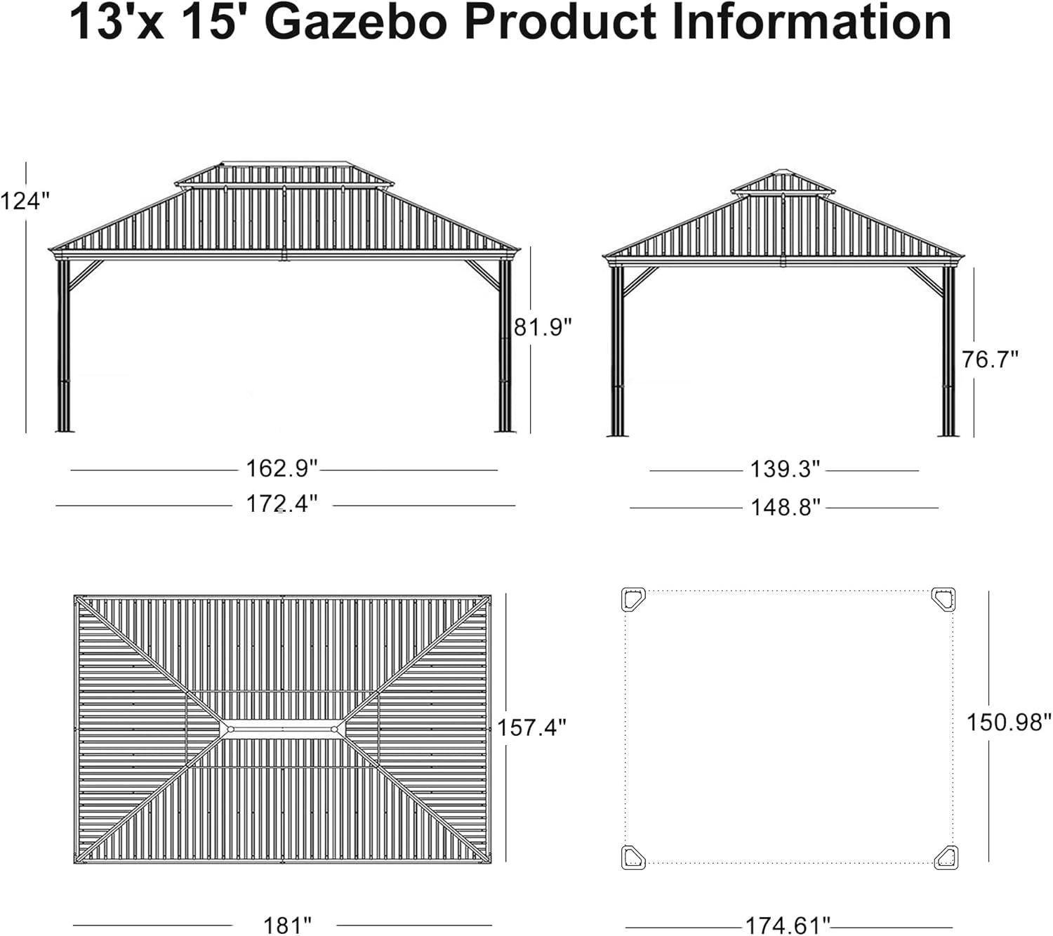 Outdoor Hardtop Gazebo for Garden Bronze Double Roof Aluminum Frame Pavilion with String Lights-clear - Image 78