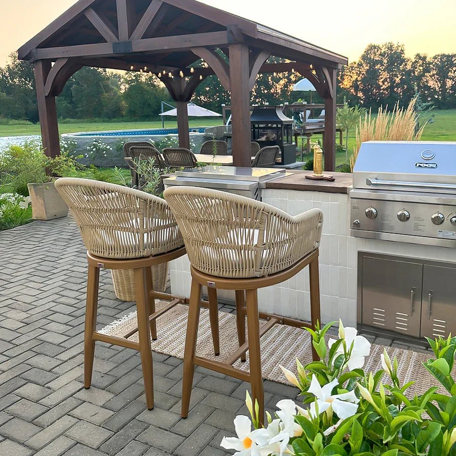 Outdoor Bar Stools Rattan Bar Stools Counter Stools with Back and Cushions  for Patio, Garden, Kitchen - Image 86