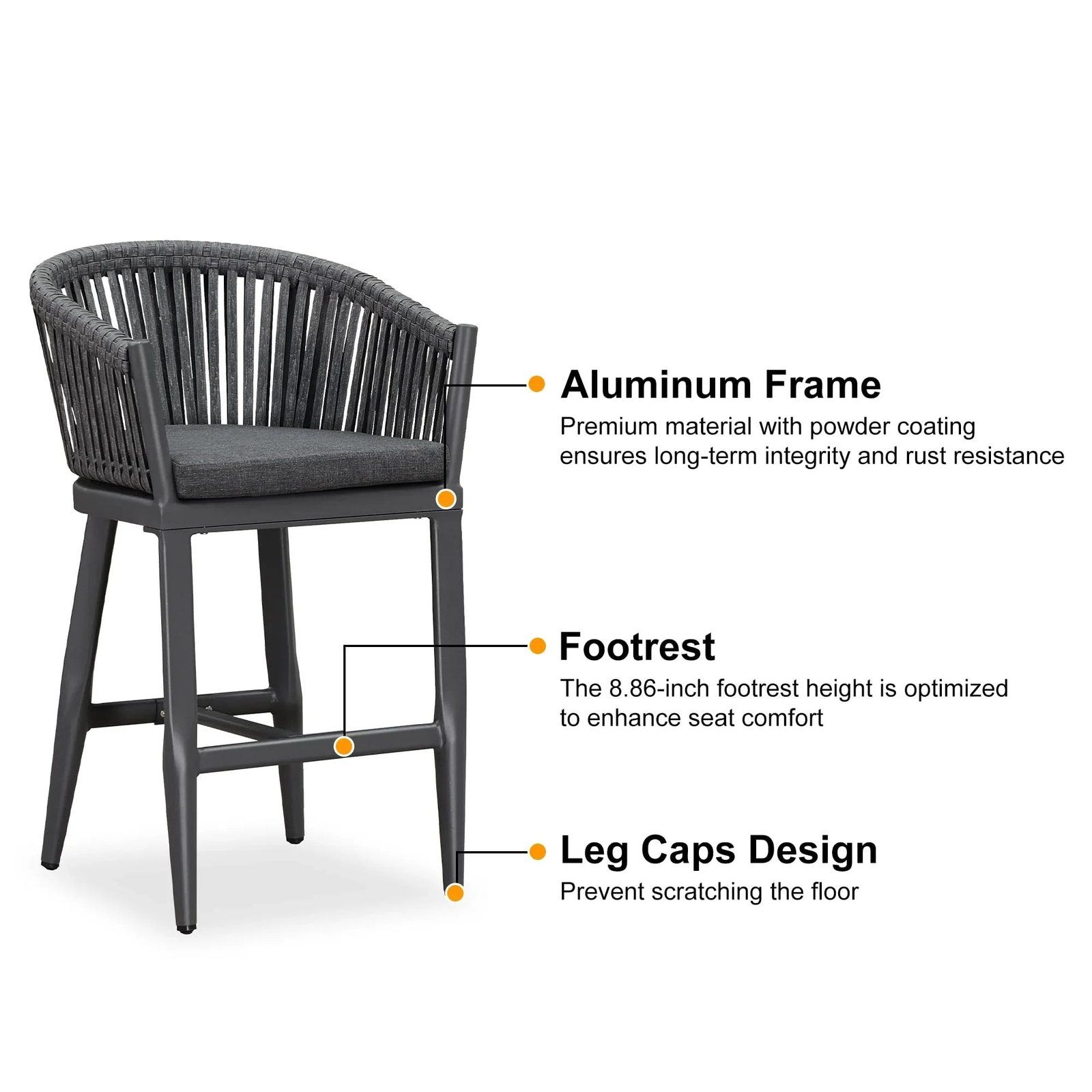 Counter Stools Bar Stools Rattan Bar Stools Wicker Bar Chairs Woven Aluminum Barstools with Back and Cushions - Image 105
