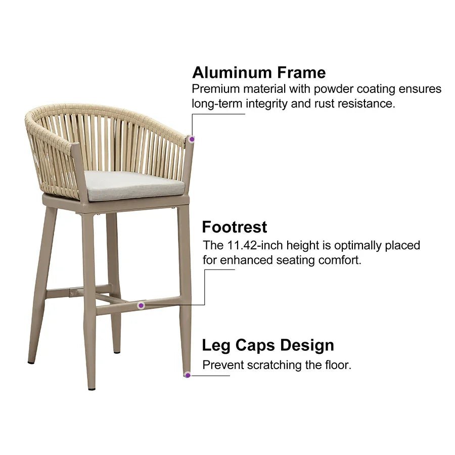Counter Stools Bar Stools Rattan Bar Stools Wicker Bar Chairs Woven Aluminum Barstools with Back and Cushions - Image 60