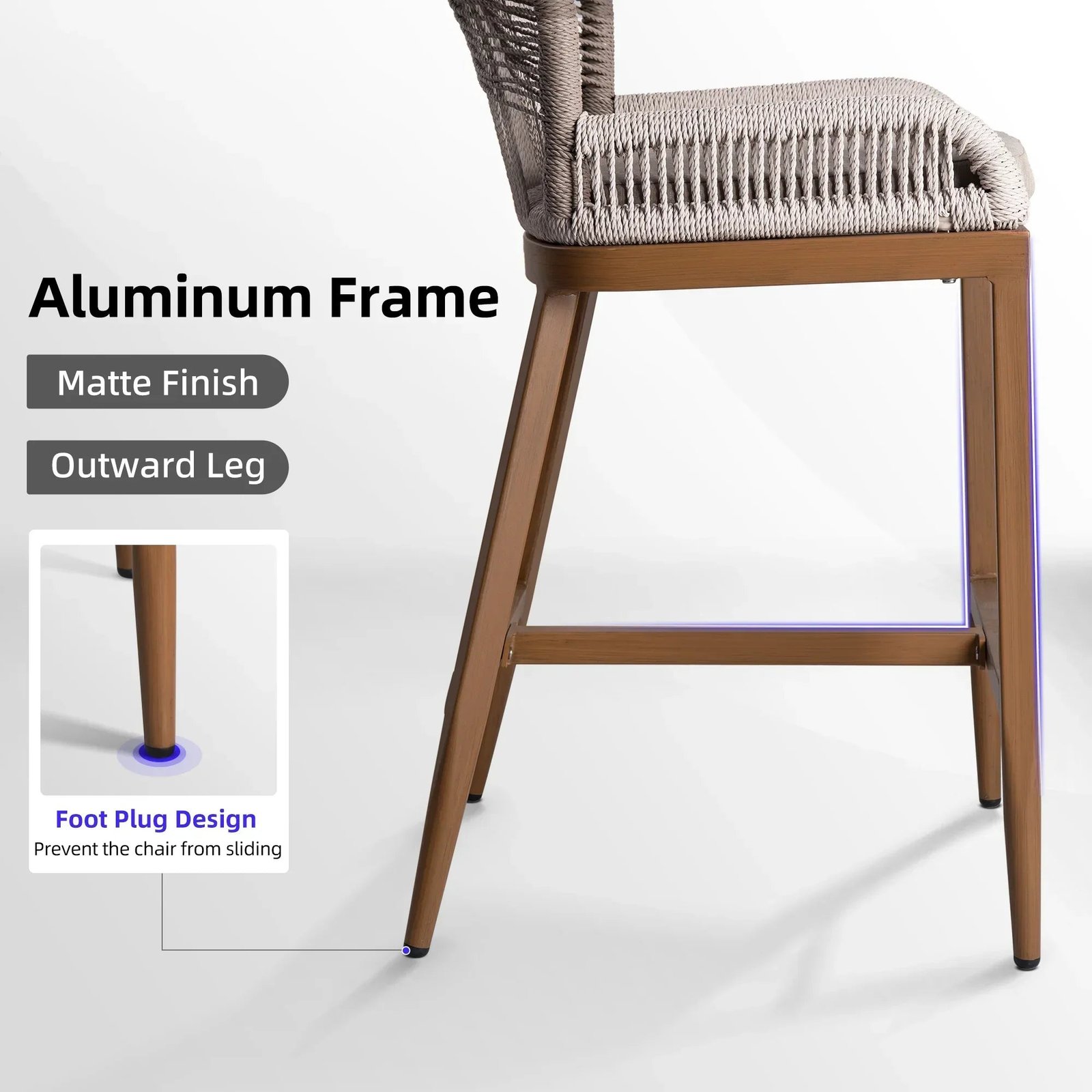 Bar Stools Set of 4 Outdoor Aluminum Barstools with Back Modern Wicker Rattan Boho Garden Pool Patio Bar Chairs - Image 50
