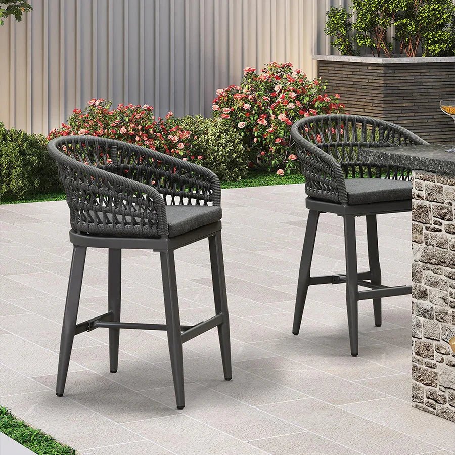 Outdoor Bar Stools Counter Stools Rattan Bar Stools Chair with Backrest for Indoor or Outdoor, Kitchen lsland - Image 58