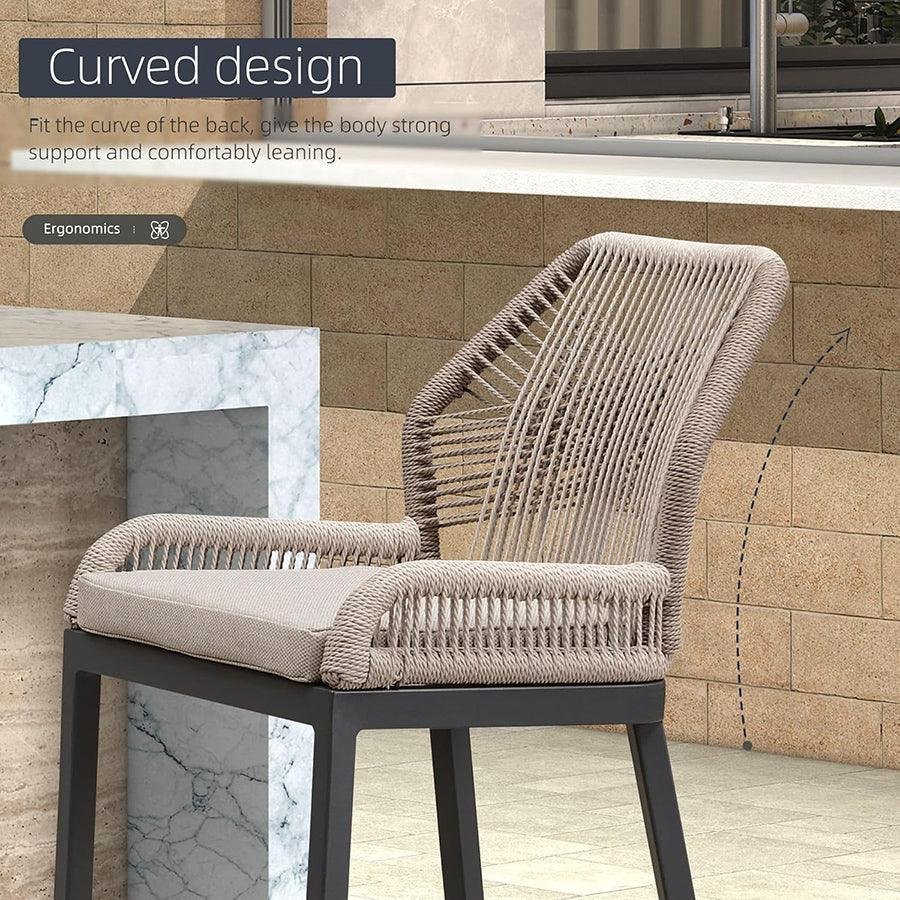 Bar Stools Set of 4 Outdoor Aluminum Barstools with Back Modern Wicker Rattan Boho Garden Pool Patio Bar Chairs - Image 35