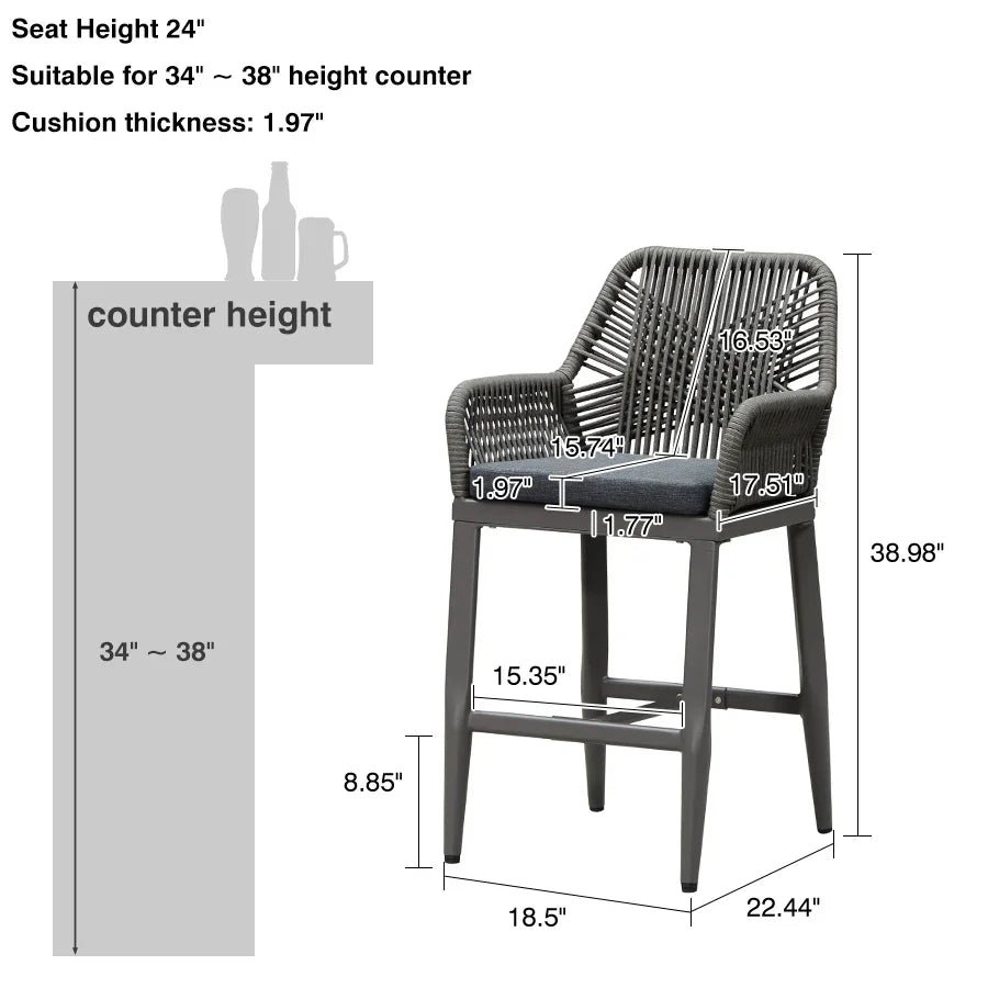 Modern Bar Stools Aluminum Bar Stool with Cushion for Indoor and Outdoor, Kitchen Island - Image 70