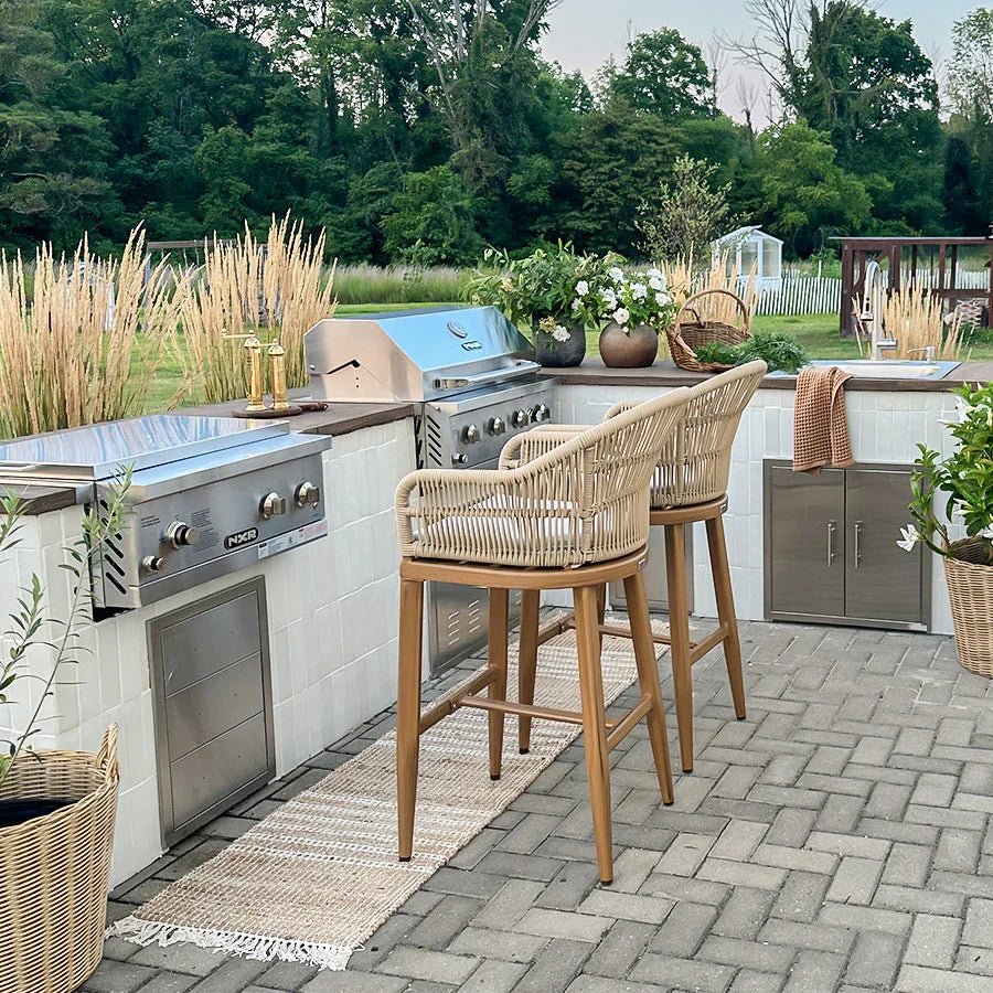 Outdoor Bar Stools Rattan Bar Stools Counter Stools with Back and Cushions  for Patio, Garden, Kitchen - Image 87