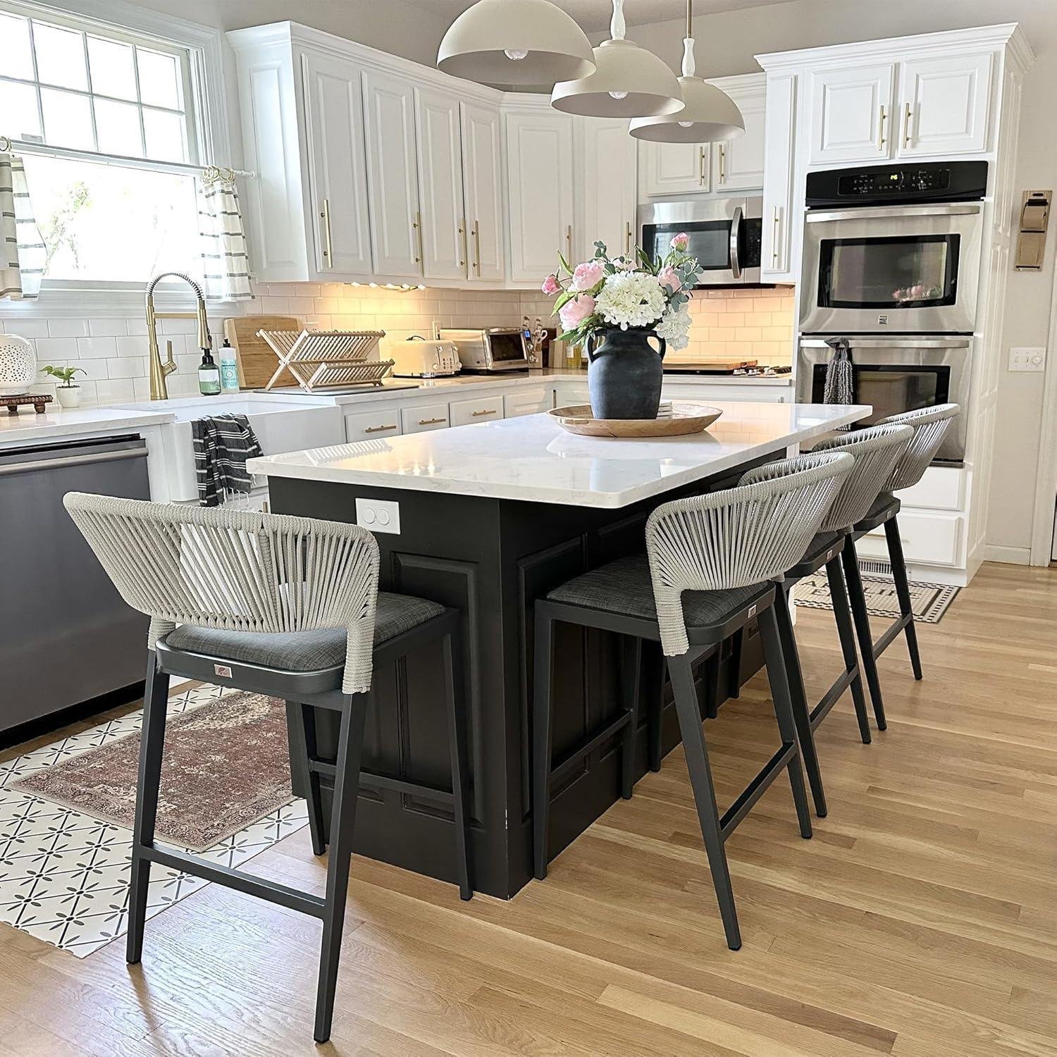 Bar Stool Rattan Bar Stools Counter Stools with Back Metal Bar Height Stool Outdoor Bar Chair for Garden Kitchen - Image 79