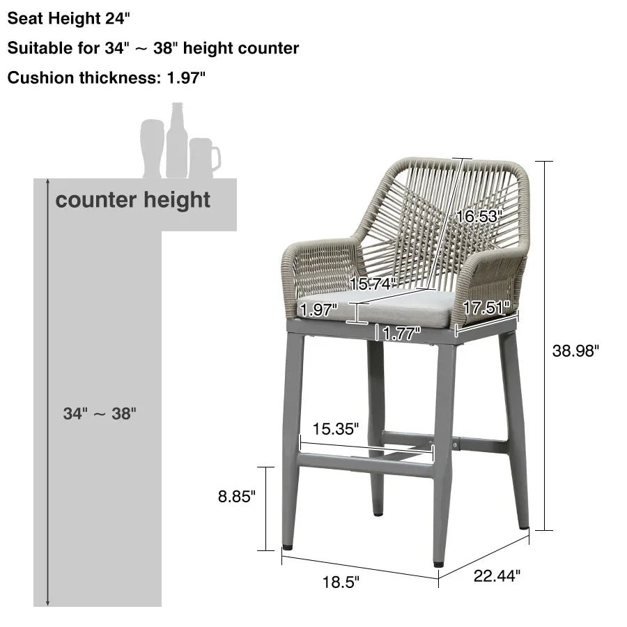 Modern Bar Stools Aluminum Bar Stool with Cushion for Indoor and Outdoor, Kitchen Island - Image 72