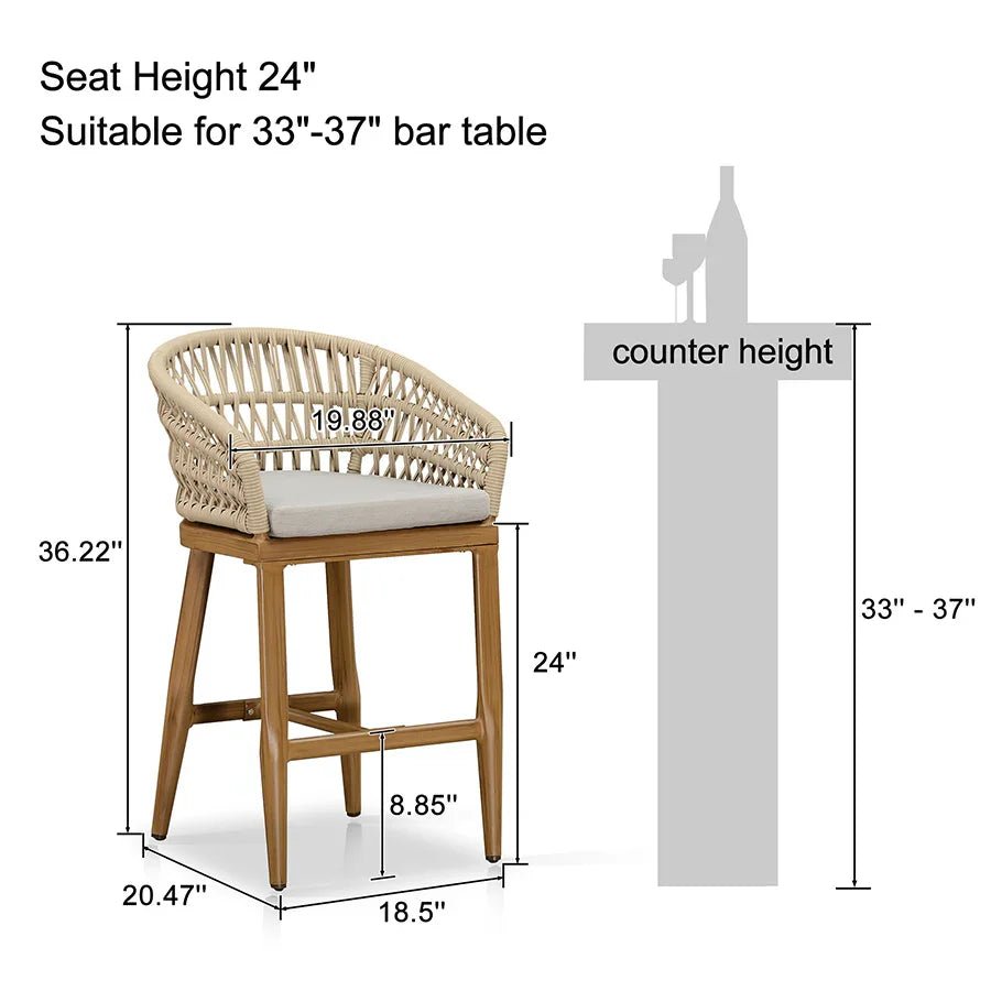 Outdoor Bar Stools Counter Stools Rattan Bar Stools Chair with Backrest for Indoor or Outdoor, Kitchen lsland - Image 53