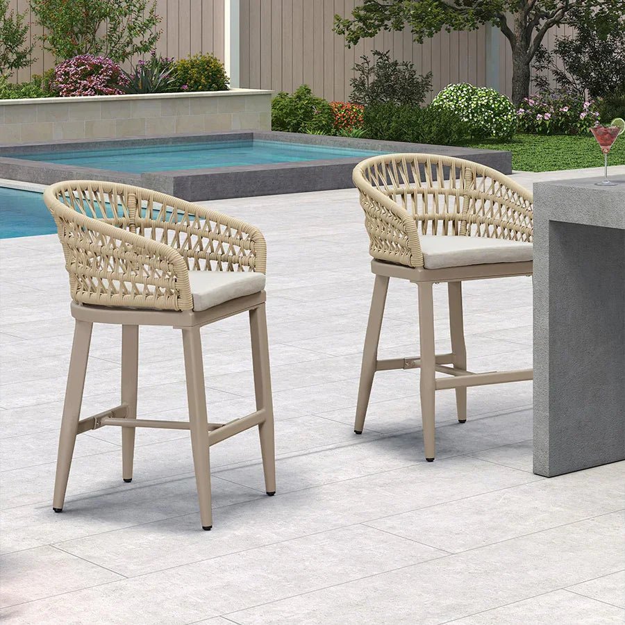 Outdoor Bar Stools Counter Stools Rattan Bar Stools Chair with Backrest for Indoor or Outdoor, Kitchen lsland - Image 63