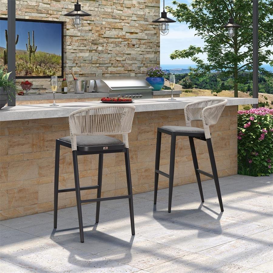 Bar Stool Rattan Bar Stools Counter Stools with Back Metal Bar Height Stool Outdoor Bar Chair for Garden Kitchen - Image 4