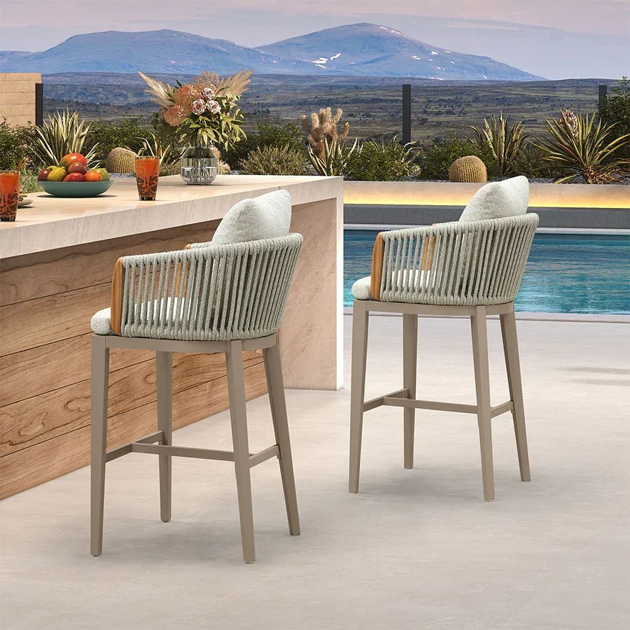 Hailar Outdoor Bar Stools Chair Modern Rattan Bar Stool with Back and Cushion for Balcony, Indoor or Outdoor, Kitchen Island - Image 3