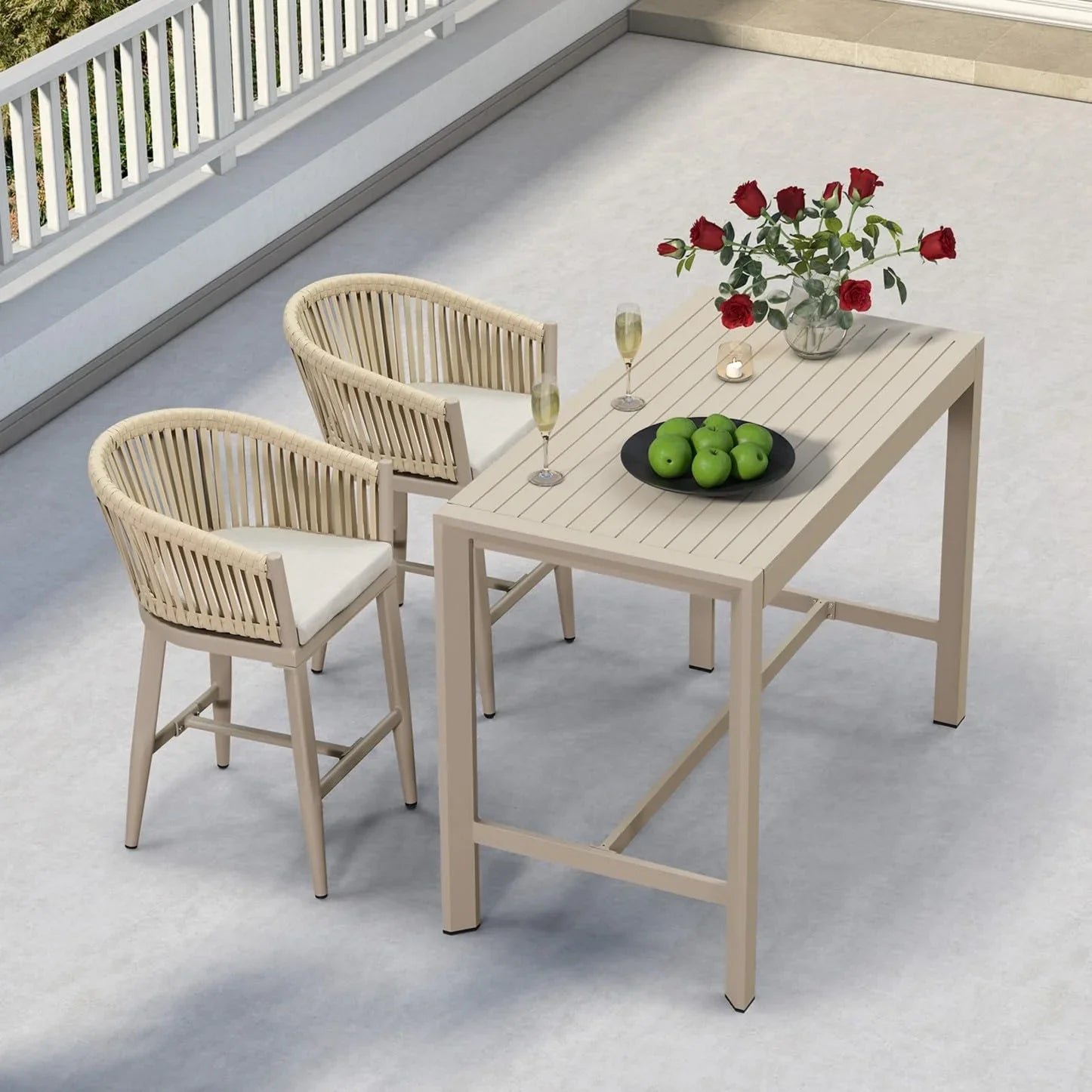 Counter Stools Bar Stools Rattan Bar Stools Wicker Bar Chairs Woven Aluminum Barstools with Back and Cushions - Image 95