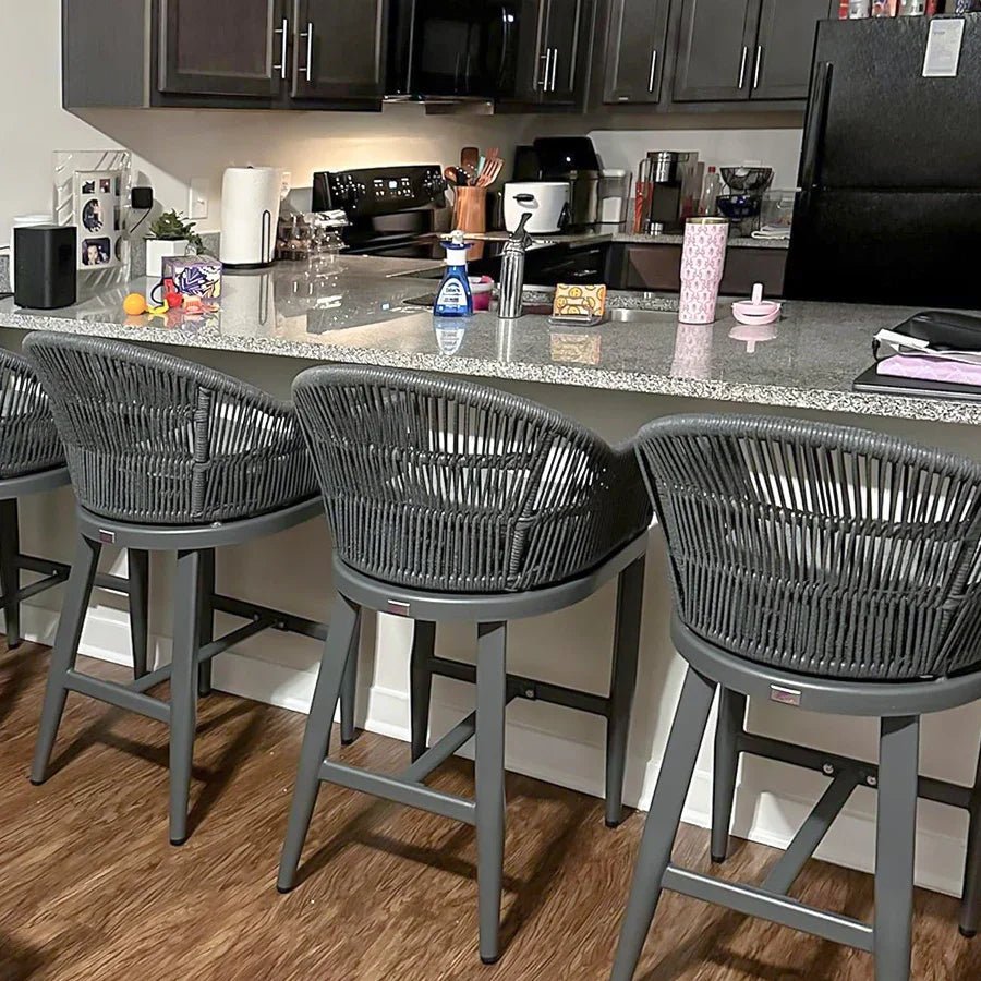 Outdoor Bar Stools Rattan Bar Stools Counter Stools with Back and Cushions  for Patio, Garden, Kitchen - Image 83