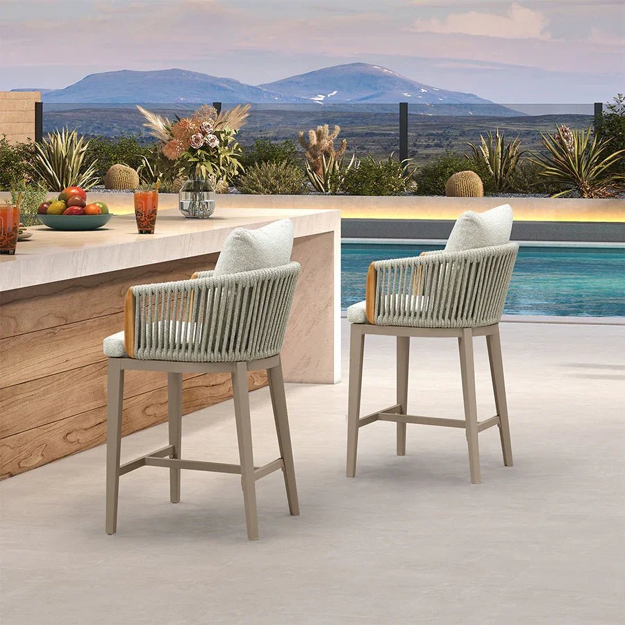 Hailar Outdoor Bar Stools Chair Modern Rattan Bar Stool with Back and Cushion for Balcony, Indoor or Outdoor, Kitchen Island - Image 6