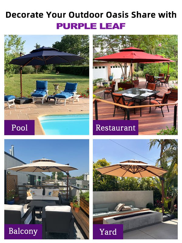 PURPLE LEAF Double Top Round Sun Umbrellas in Wood Color Customer Showcase Mobile