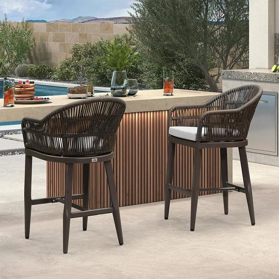 Outdoor Bar Stools Rattan Bar Stools Counter Stools with Back and Cushions  for Patio, Garden, Kitchen - Image 59