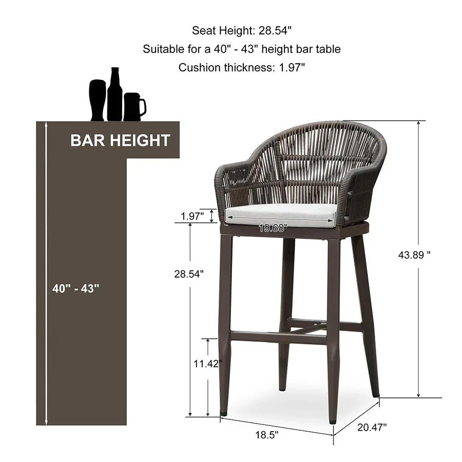 Outdoor Bar Stools Rattan Bar Stools Counter Stools with Back and Cushions  for Patio, Garden, Kitchen - Image 66