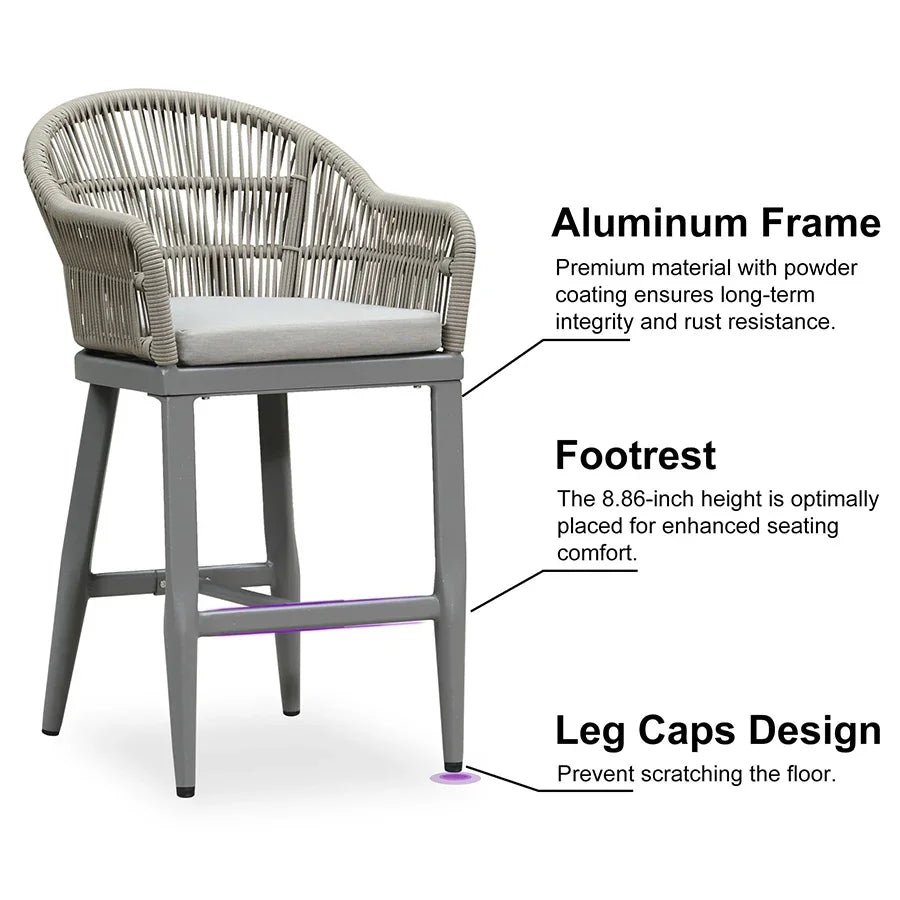 Outdoor Bar Stools Rattan Bar Stools Counter Stools with Back and Cushions  for Patio, Garden, Kitchen - Image 67