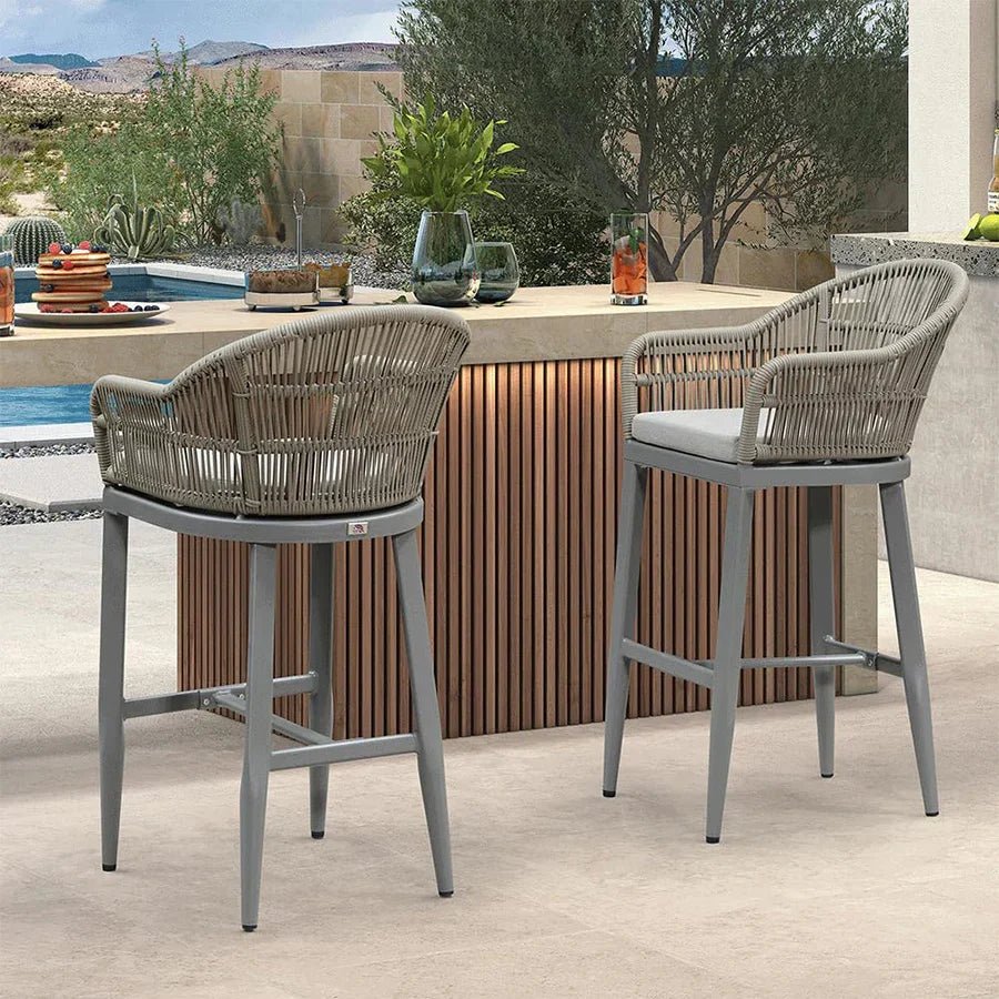 Outdoor Bar Stools Rattan Bar Stools Counter Stools with Back and Cushions  for Patio, Garden, Kitchen - Image 74