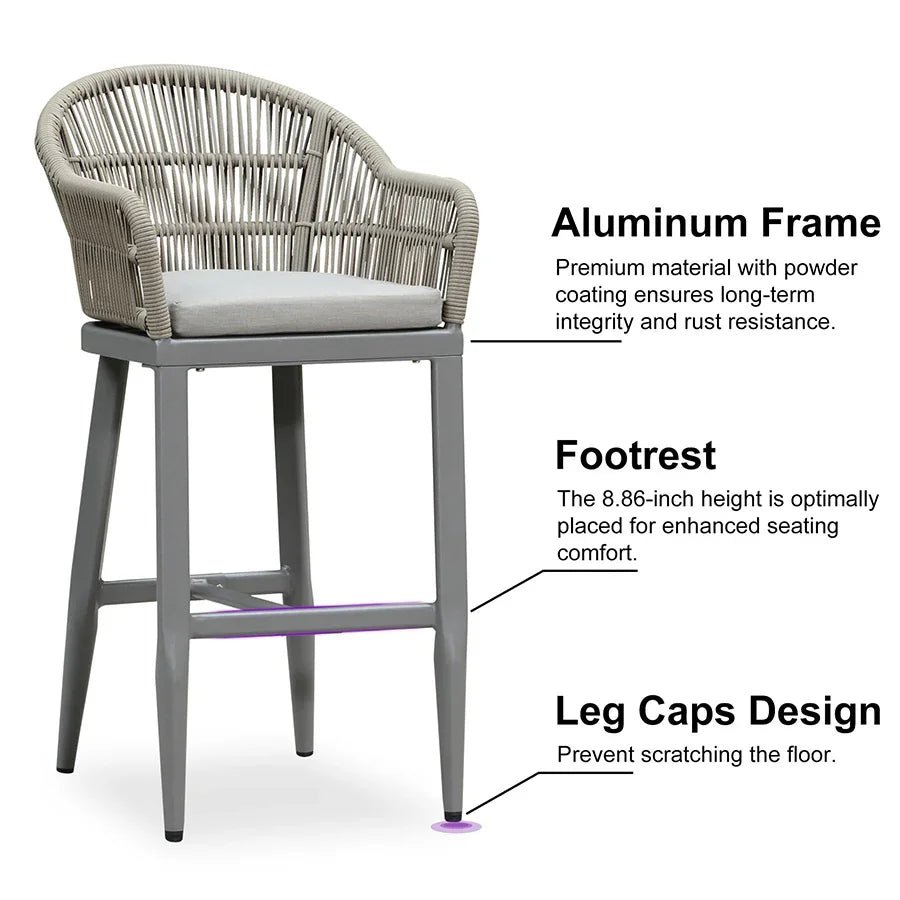 Outdoor Bar Stools Rattan Bar Stools Counter Stools with Back and Cushions  for Patio, Garden, Kitchen - Image 75