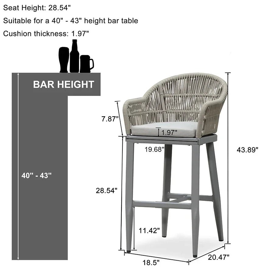 Outdoor Bar Stools Rattan Bar Stools Counter Stools with Back and Cushions  for Patio, Garden, Kitchen - Image 77