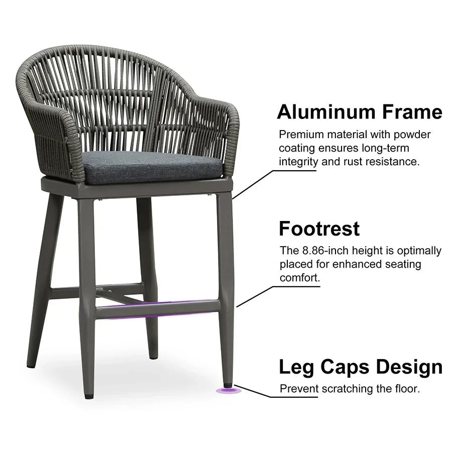 Outdoor Bar Stools Rattan Bar Stools Counter Stools with Back and Cushions  for Patio, Garden, Kitchen - Image 48