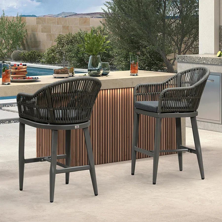 Outdoor Bar Stools Rattan Bar Stools Counter Stools with Back and Cushions  for Patio, Garden, Kitchen - Image 50